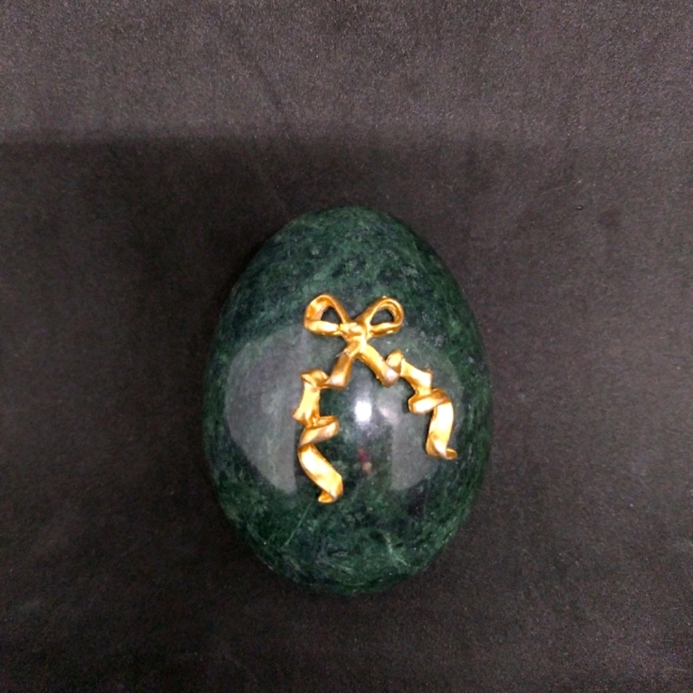 Vintage  Green Marble Egg with gold bow